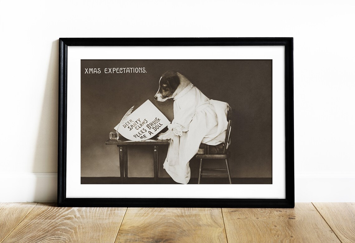 Xmas Expectations Funny Vintage Dog Writing Letter To Santa Photo Poster - Image 2