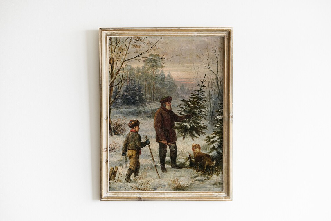 Christmas Vintage Poster, Antique Holiday Winter Art Print