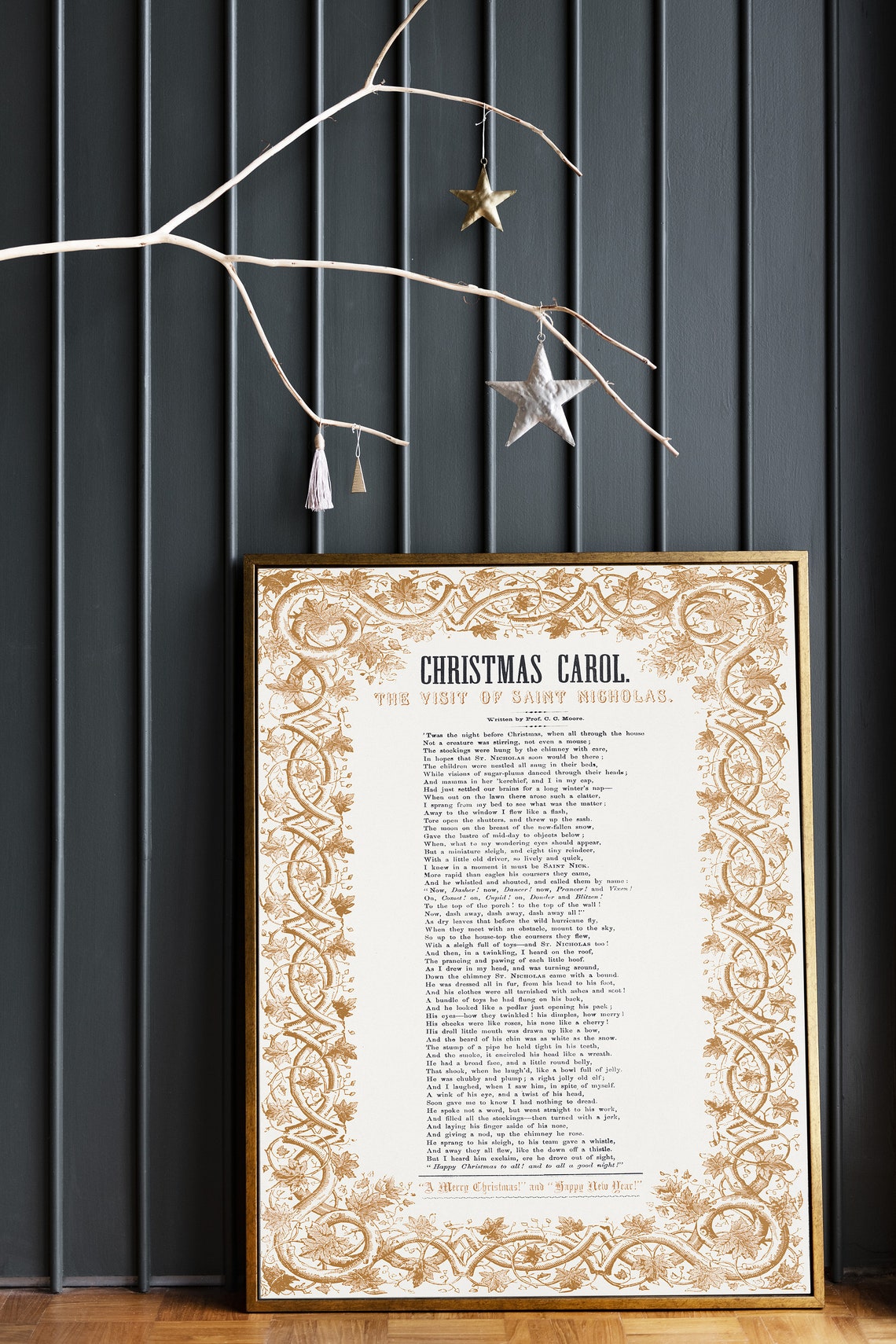 Christmas Carol Poem Antique Typography Gold Ornamental Border Poster - Image 4
