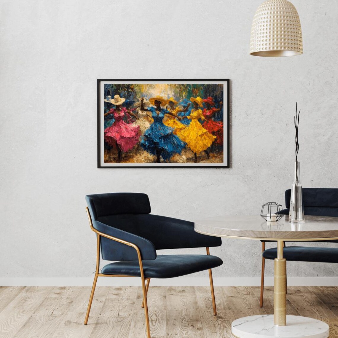 Joyful Dancing Women Colorful Ruffled Dresses Festival Oil Painting Wall Art - Image 3