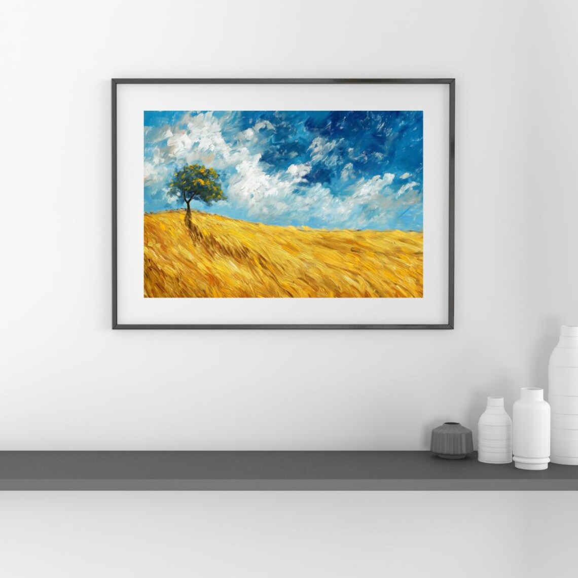 Golden Wheat Field Landscape Vibrant Tree And Sky Wall Art Impressionist Nature Scene Decor - Image 3