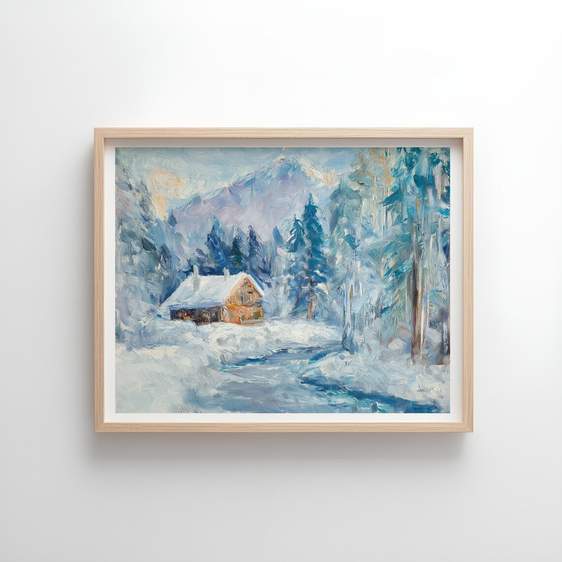 Winter Cabin By The Stream, Rustic Winter Landscape - Image 4