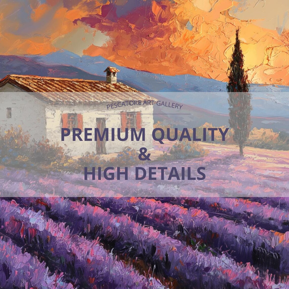 Provence Farmhouse Lavender Field Terracotta Roof Sunset Travel Poster