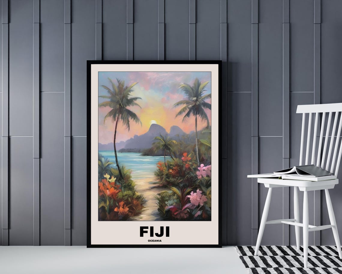 Fiji Beach Painting, Scenic Tropical Travel Poster - Image 4