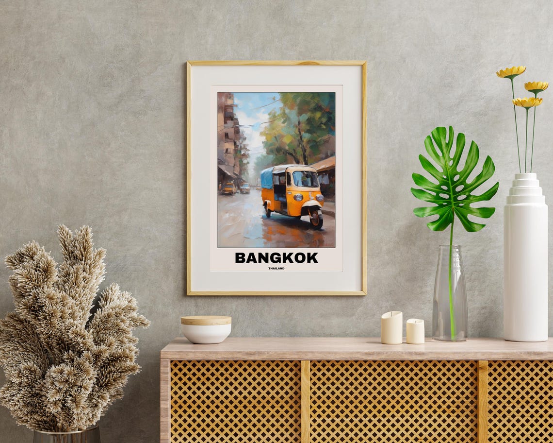 Thailand Travel Poster, Bangkok City Painting - Image 2
