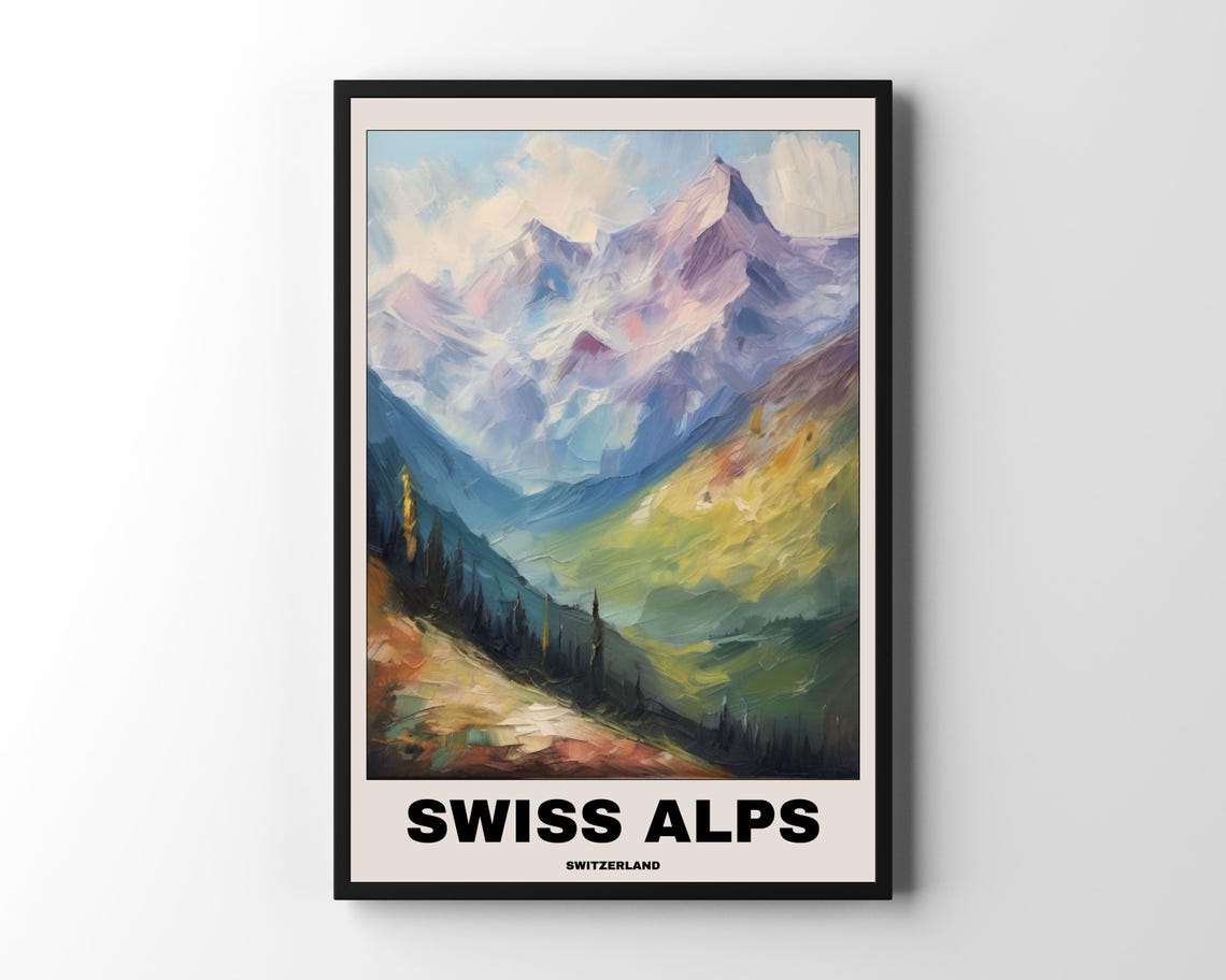 Swiss Alps Travel Poster, Scenic Europe Landscape