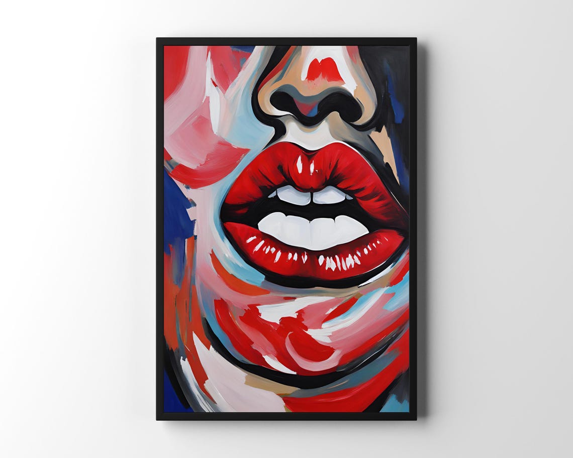 Red Lips Woman Portrait, Pop Art Poster