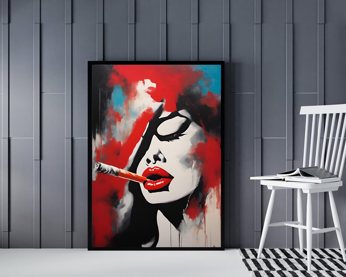 Woman Smoking Portrait, Pop Art Abstract Face - Image 4