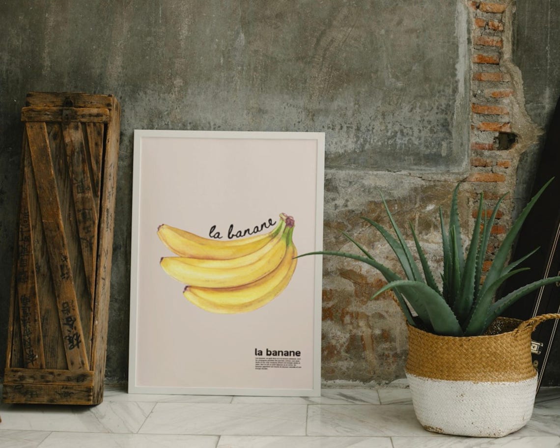 Banana Watercolour Kitchen Decor, Fruit Art Poster - Image 3