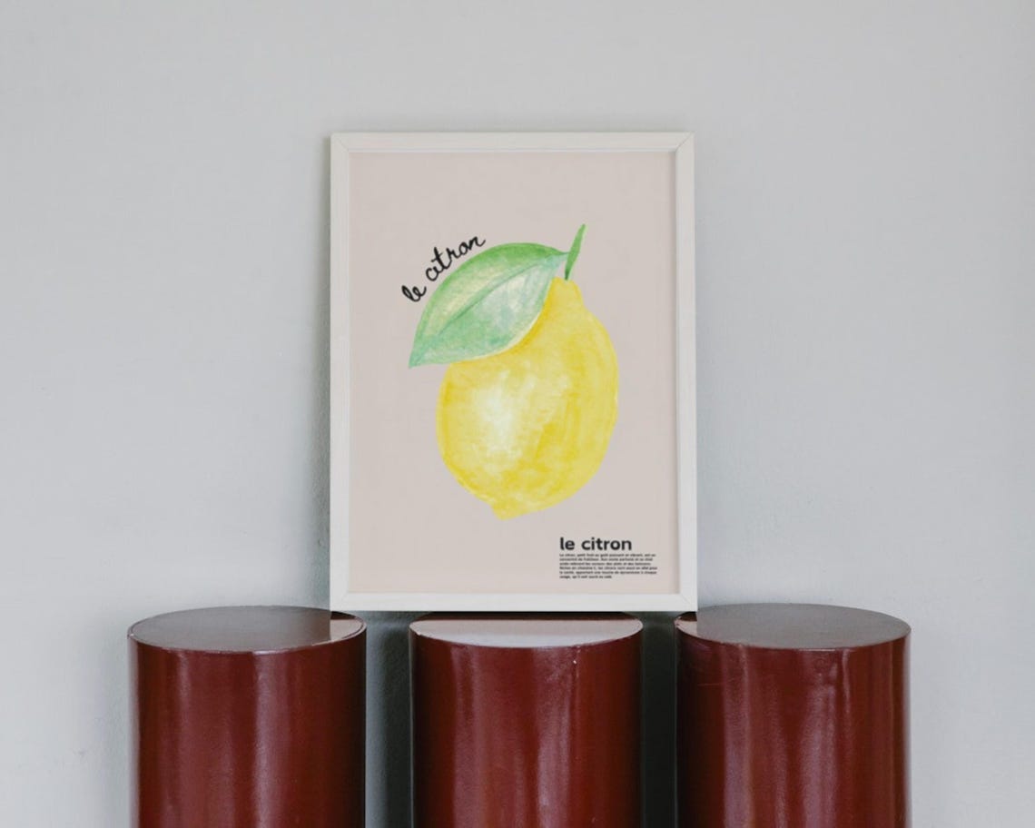 Lemon Watercolour Kitchen Decor, French Inspired