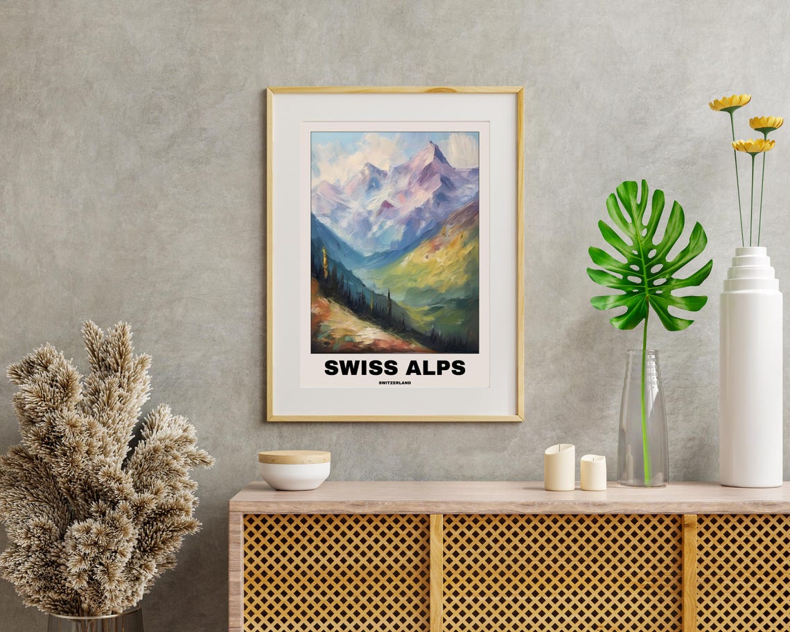Swiss Alps Travel Poster, Scenic Europe Landscape - Image 2