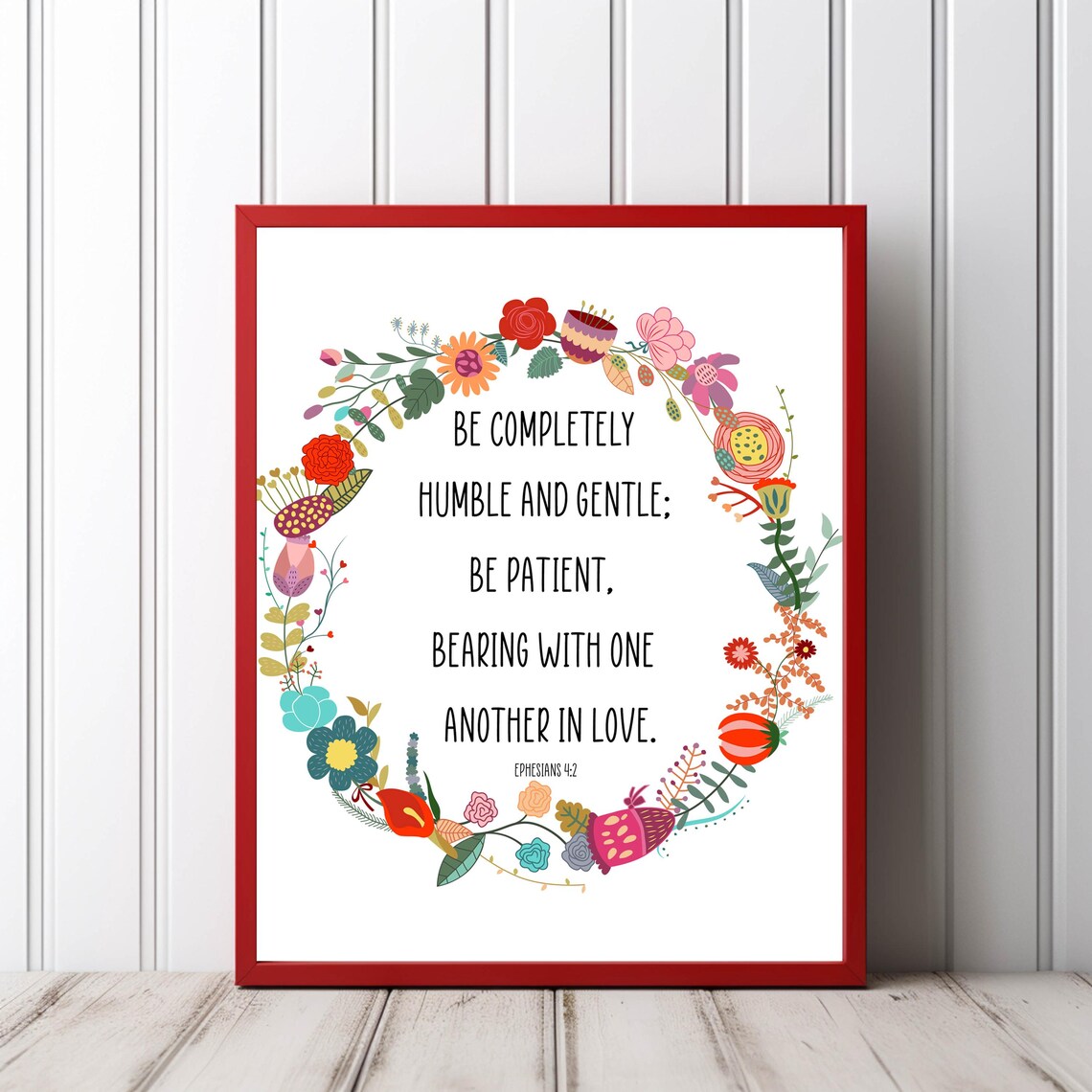 Be Completely Humble And Gentle Ephesians 4:2 Floral Wreath Verse Poster - Image 3