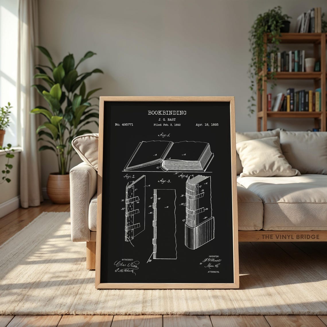1893 Bookbinding Patent Blueprint Print for a Home Library Wall - Image 2