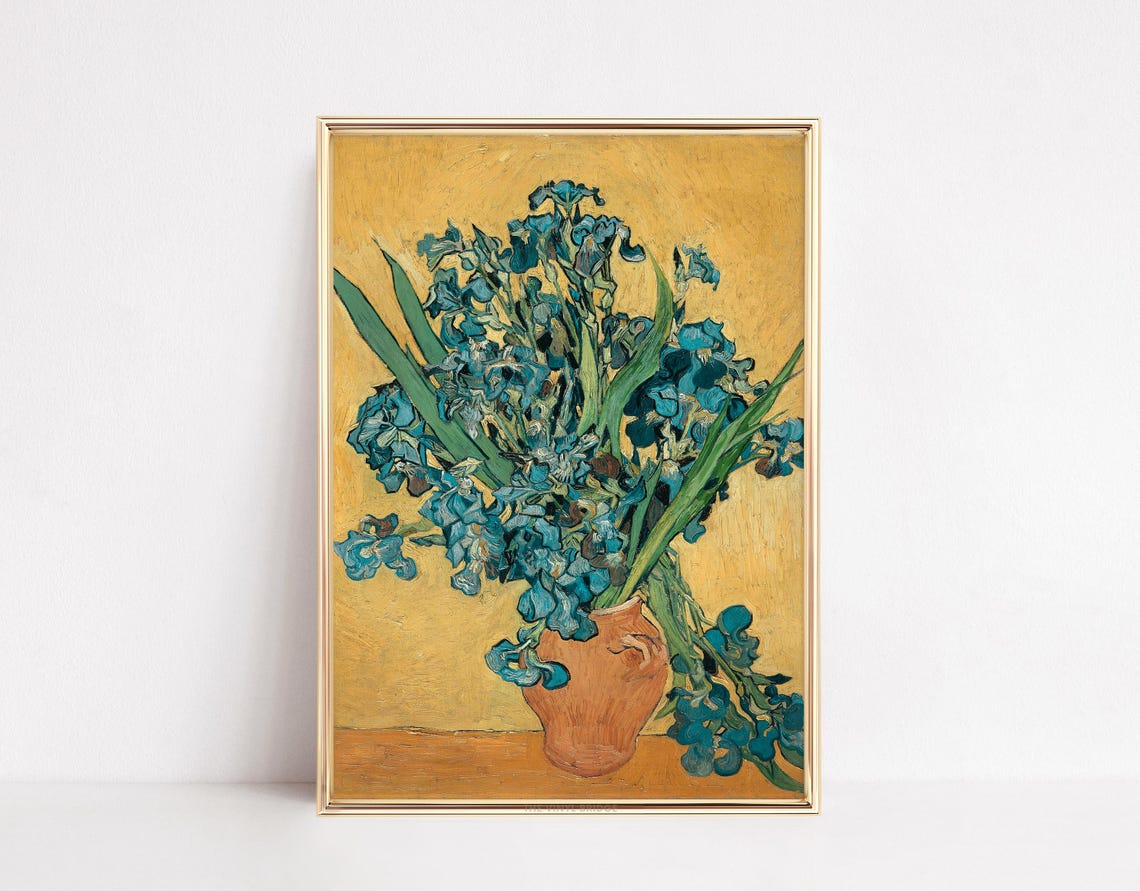 Van Gogh Blue Irises Vase Floral Still Life Vintage Art Poster