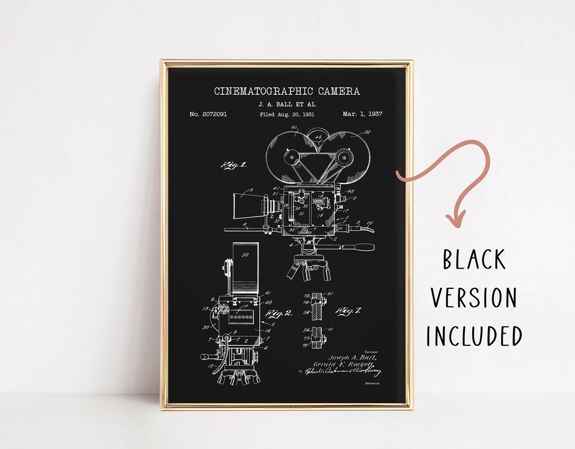 1937 Cinematographic Camera Patent Drawing Poster for Film Fans - Image 4