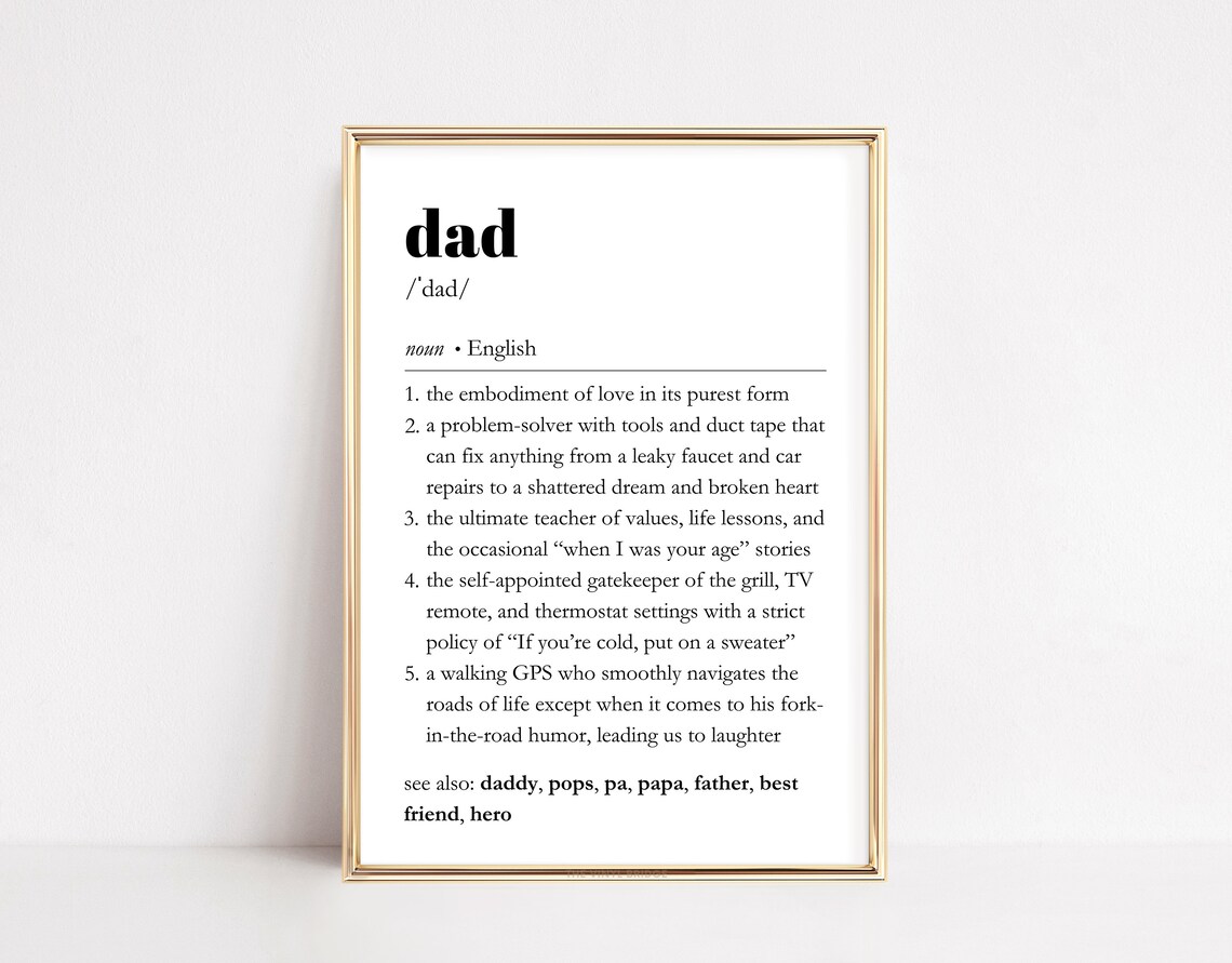 Dad Definition Print Fathers Day Gift Pops To Be Wall Art New Daddy Dictionary Poster Papa Quote Custom Present For Him