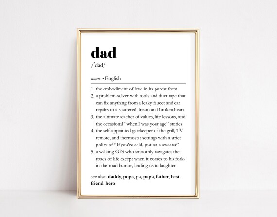 Dad Definition Print Fathers Day Gift Pops To Be Wall Art New Daddy Dictionary Poster Papa Quote Custom Present For Him