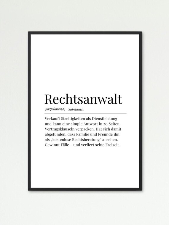 Rechtsanwalt Funny German Lawyer Definition Minimalist Text Poster