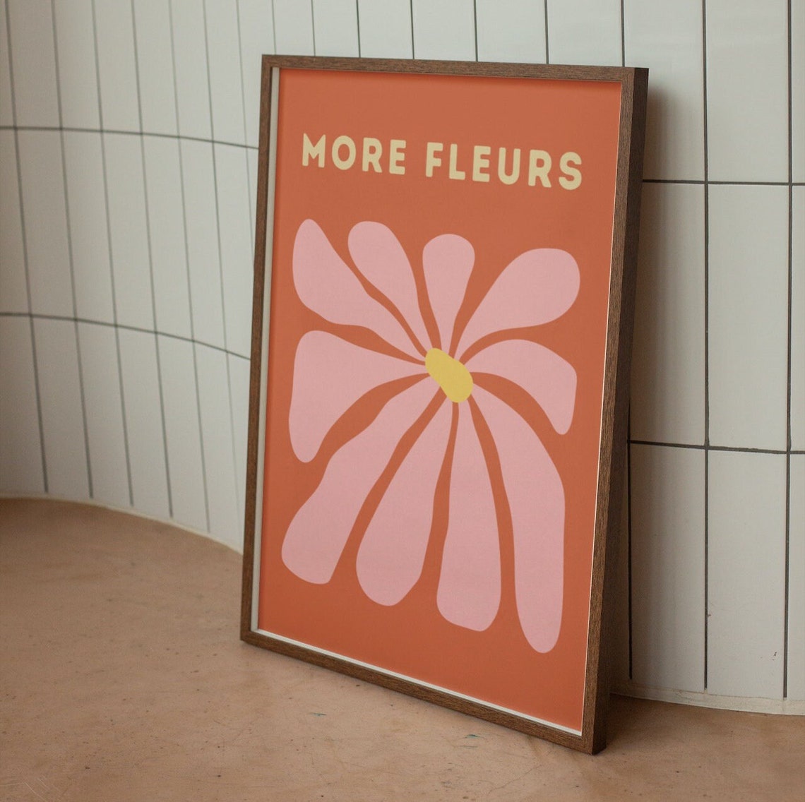 More Fleurs Pink Groovy Flower Poster on Terracotta Orange Background - Image 2