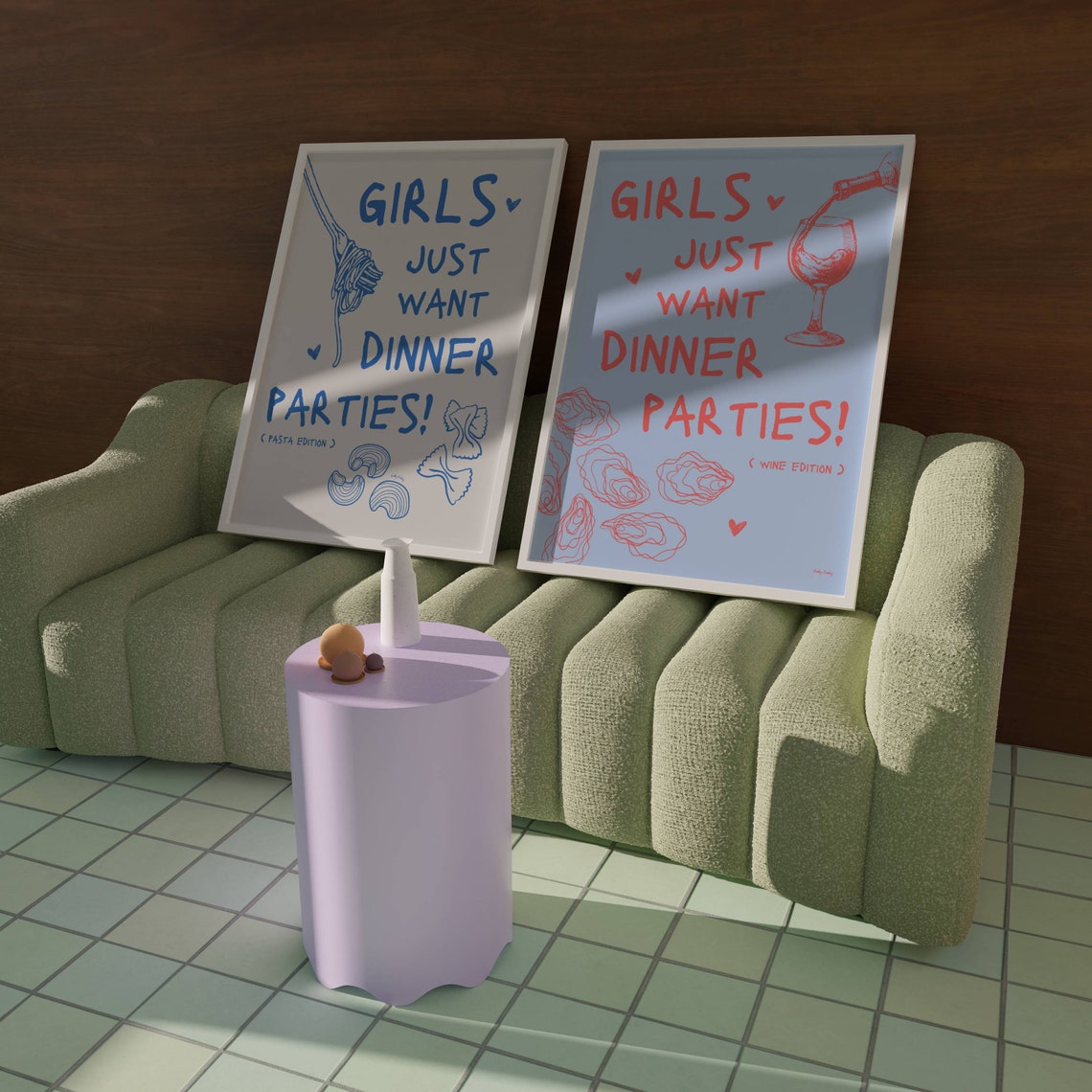 Girls Just Want Dinner Parties Pasta Edition Blue Kitchen Poster - Image 2