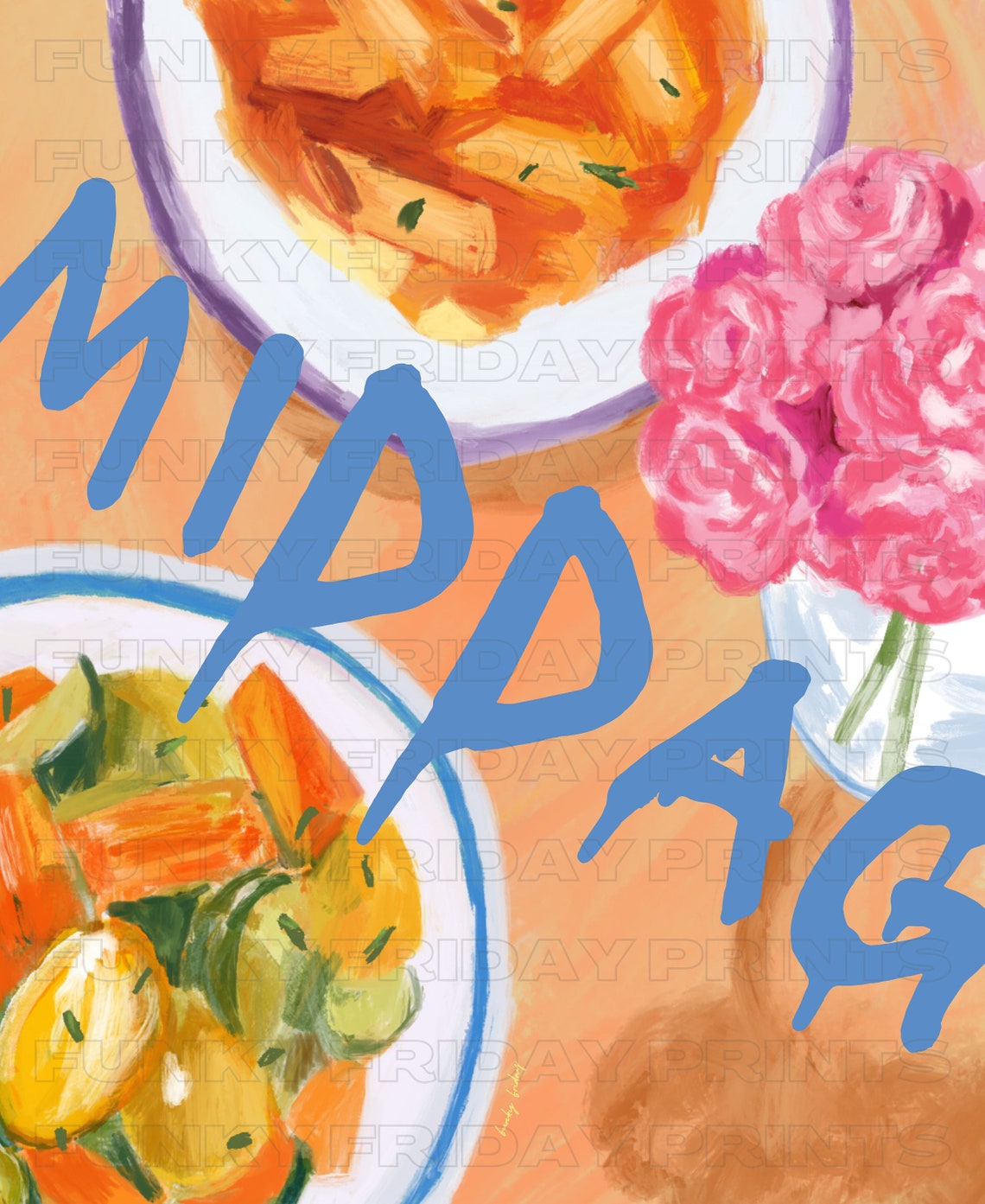 Middag Danish Dinner Table Painting Pink Flowers Kitchen Poster - Image 2