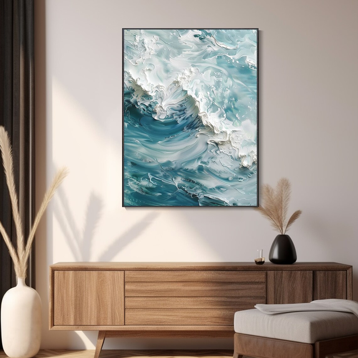Teal Ocean Wave Swirl White Foam Textured Seascape Power Wall Art - Image 2