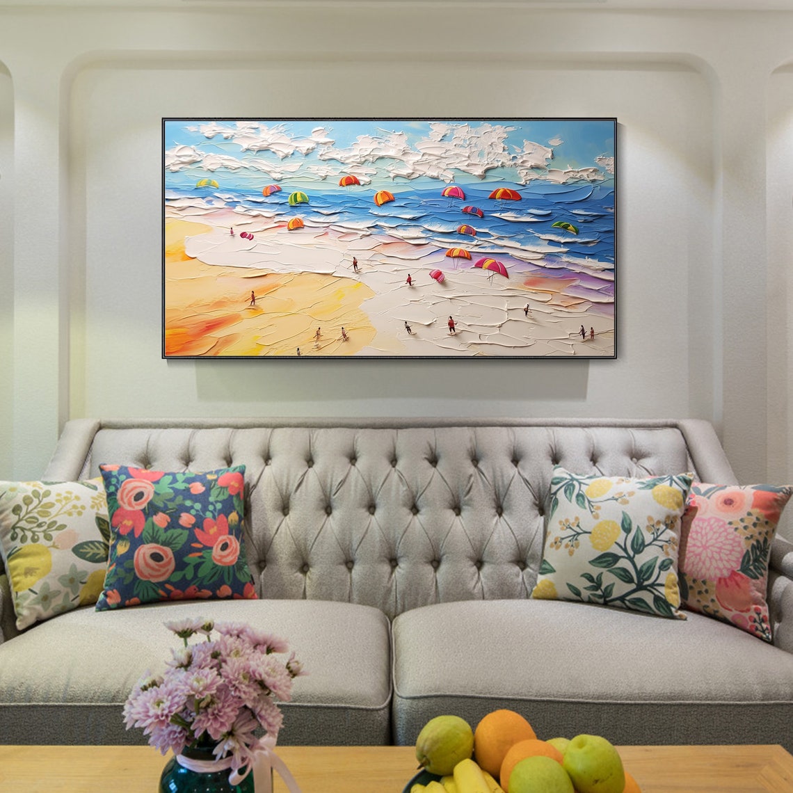 Beach Paragliders Colorful Parachutes Ocean Waves Fun Wall Art - Image 2
