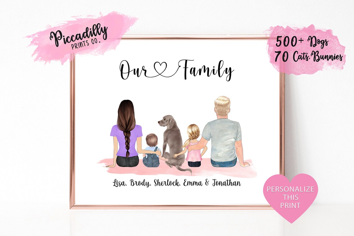 Custom Family Portrait With Pet Gift Poster