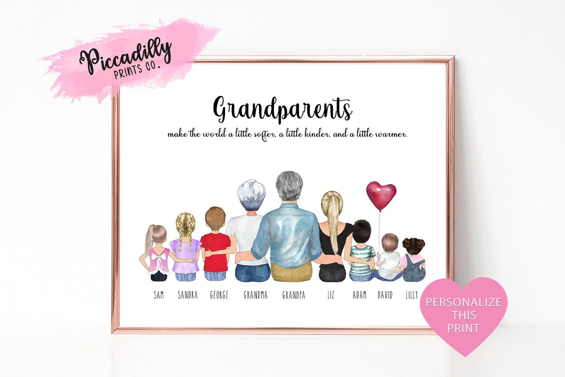 Personalized Grandparents Gift, Custom Family Portrait Print