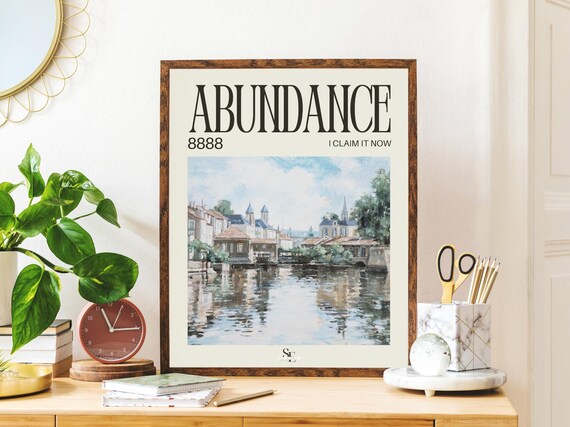 Abundance 8888 Manifestation Watercolor Riverside Town Poster