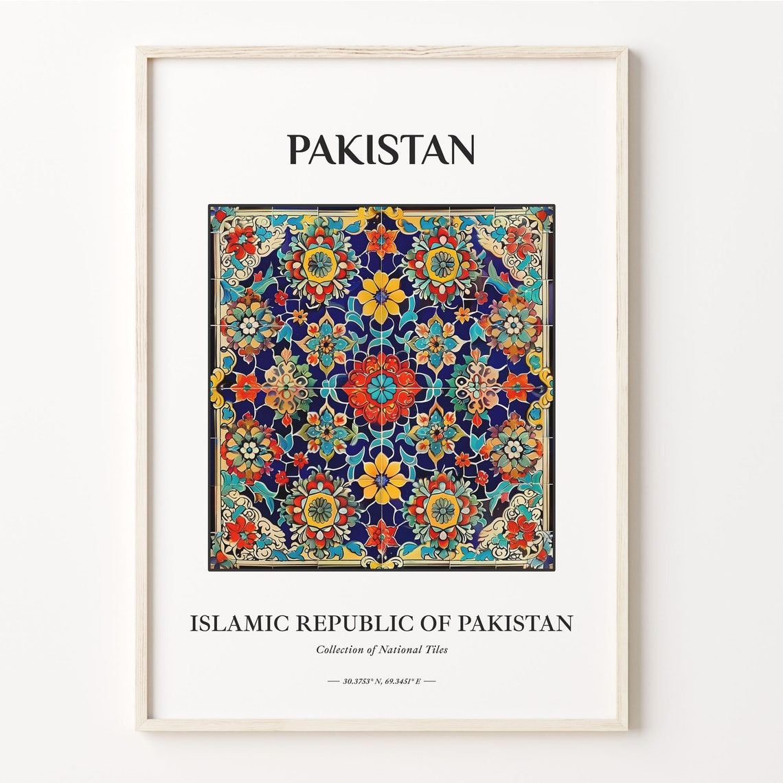 Pakistan Islamic Republic Floral Traditional Tile Pattern Poster