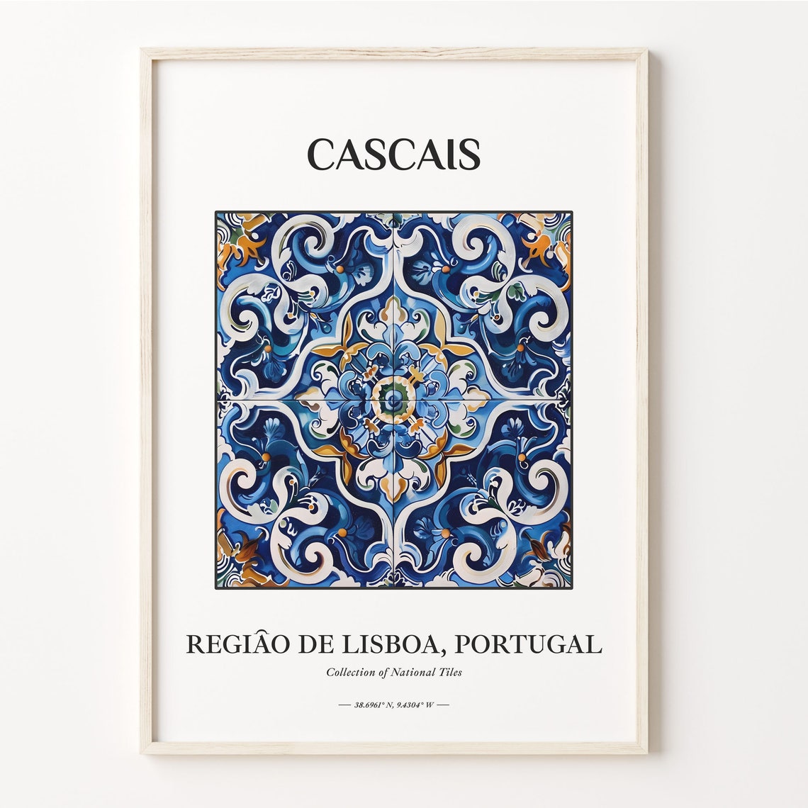 Cascais Portugal Blue White Azulejo Tile Pattern Wall Poster