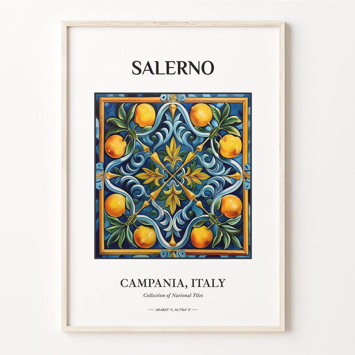 Salerno Campania Italy Lemon Grove Tile on Cobalt Blue Poster
