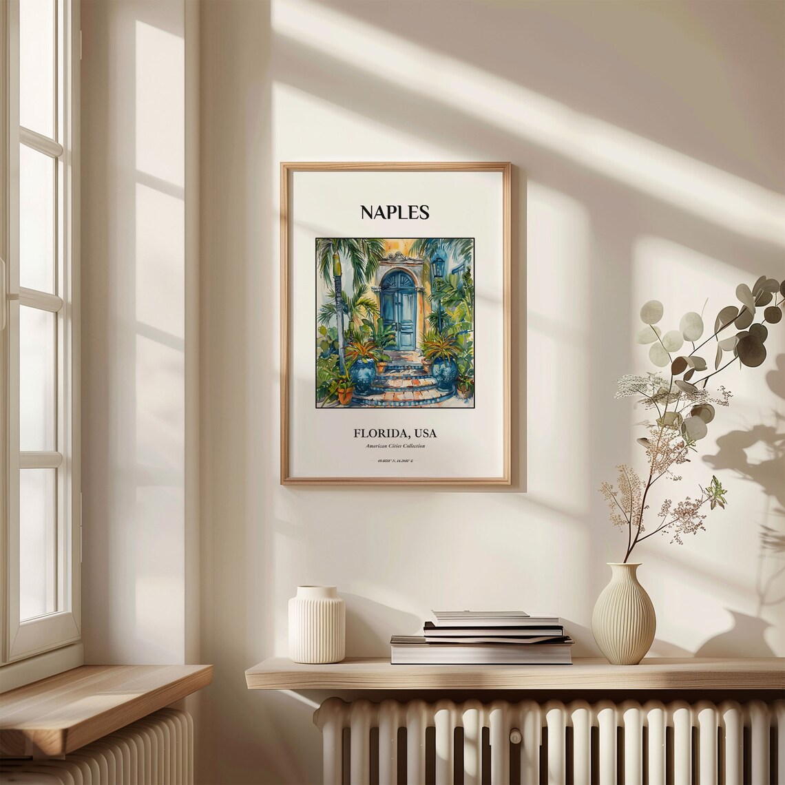Naples Florida Tropical Courtyard Blue Door Palms Scene Poster - Image 3