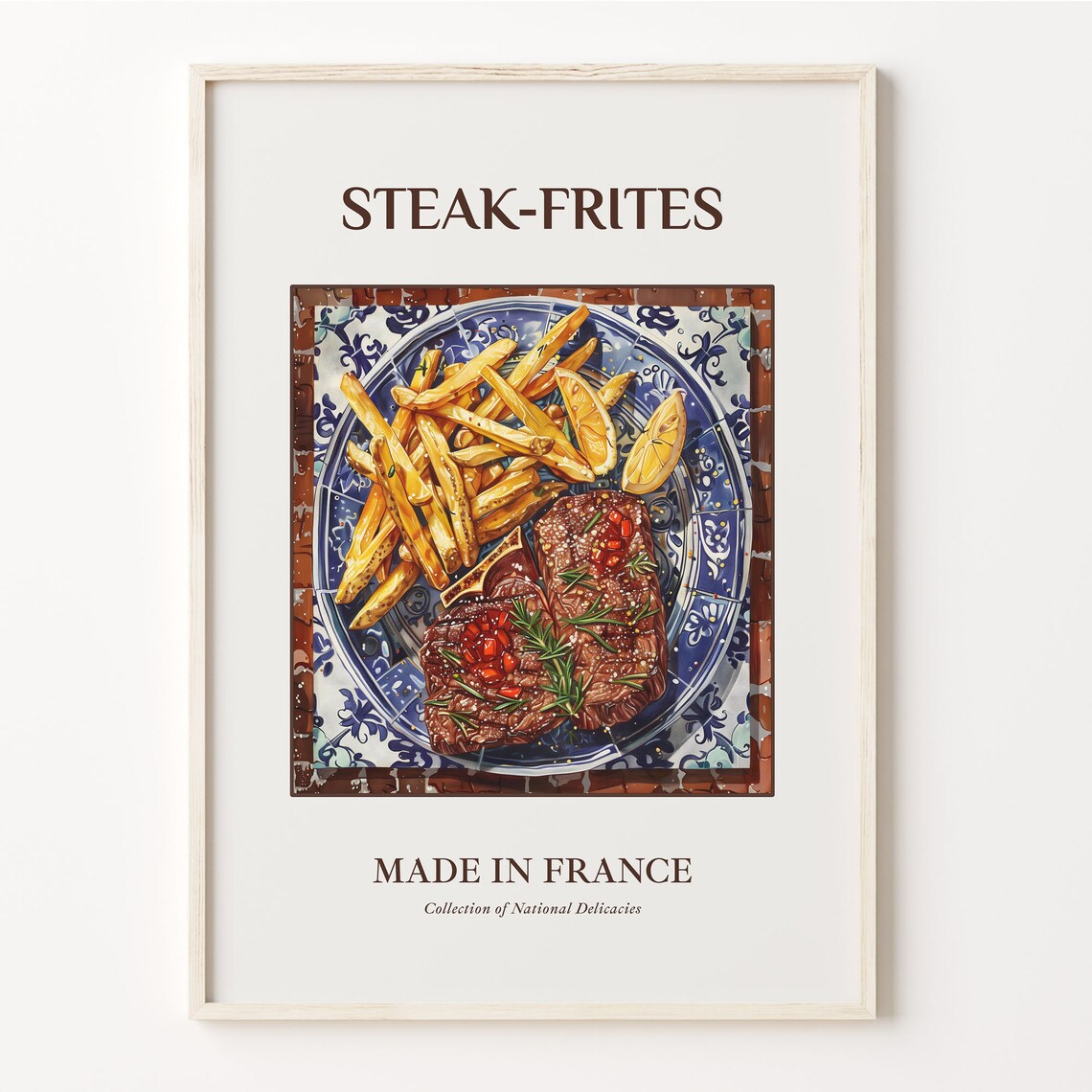 Steak-Frites French Bistro Plate Maiolica Tile Kitchen Art Poster