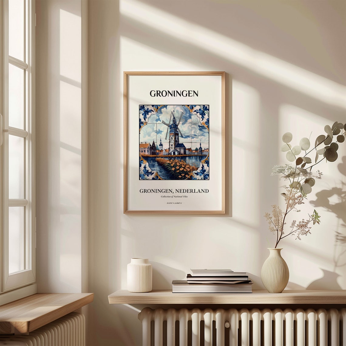 Groningen Netherlands Windmill Delft Blue Tile Canal Decor Poster - Image 3