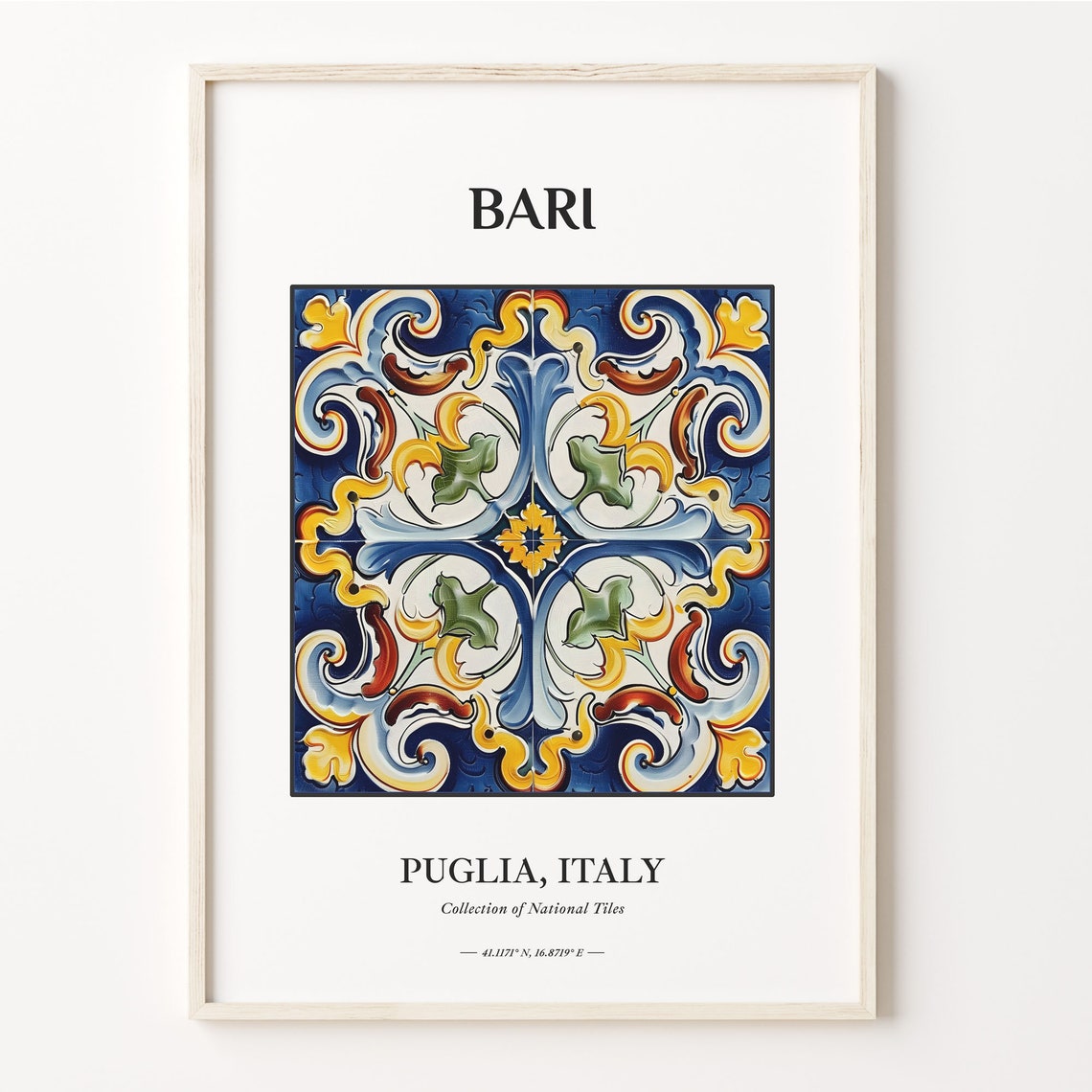 Bari Puglia Italy Traditional Maiolica Blue Tile Pattern Poster