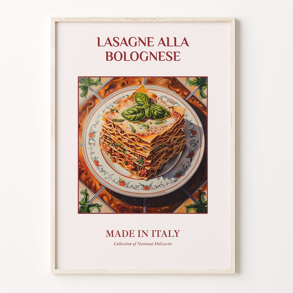 Lasagne alla Bolognese Italian Layered Pasta Maiolica Kitchen Poster
