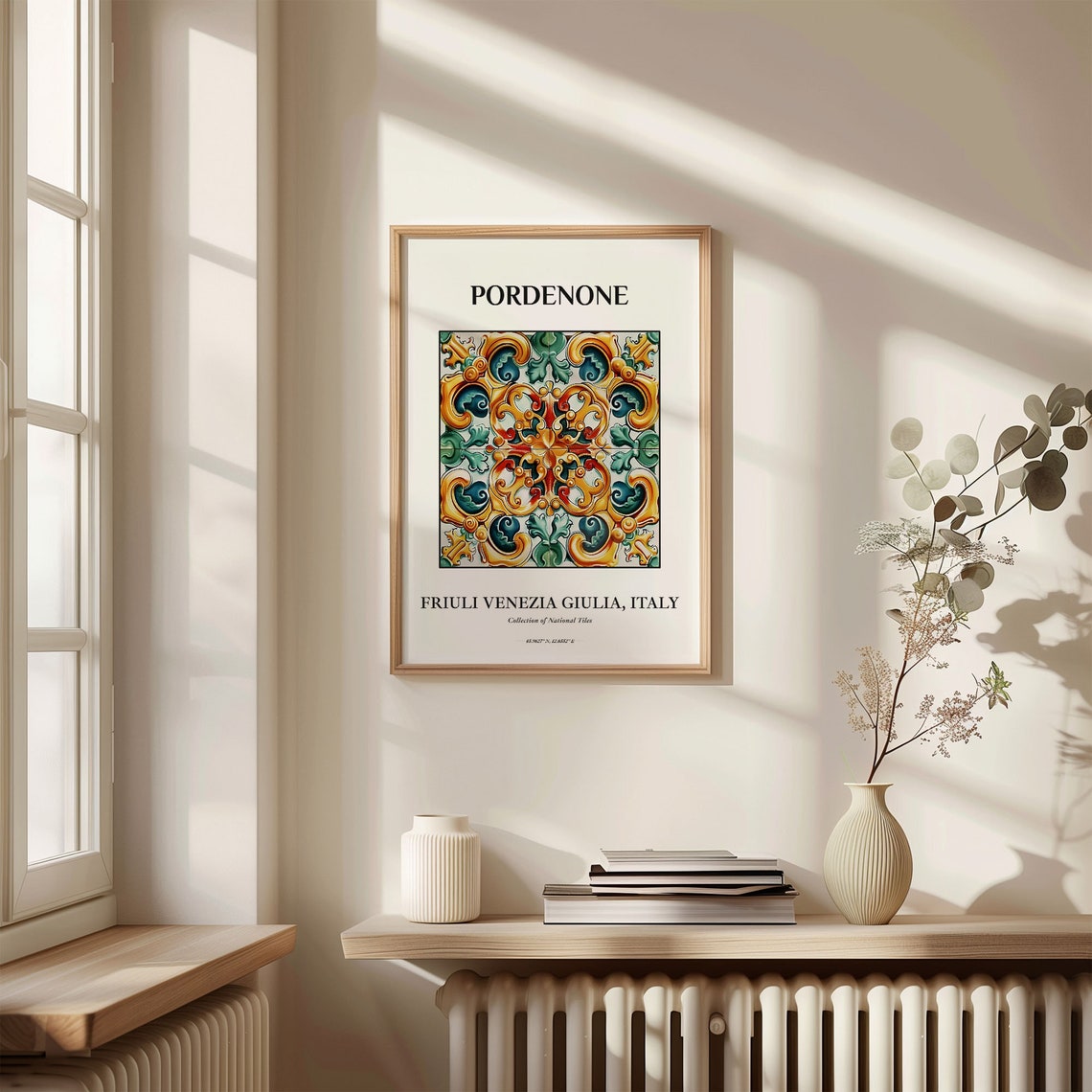 Pordenone Italy Gold Green Red Radial Baroque Scroll Tile Poster - Image 3