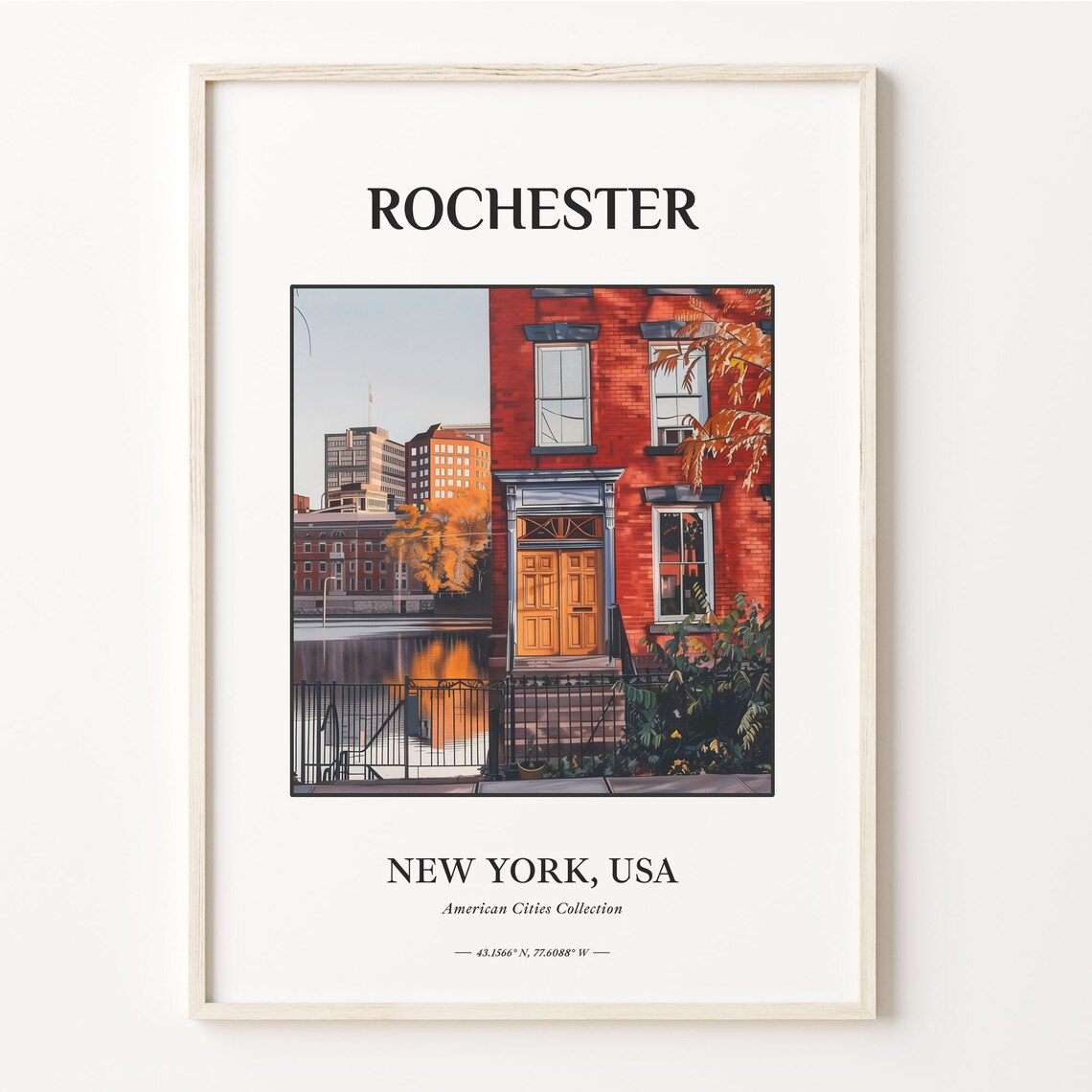 Rochester New York Autumn Brick Building City Art Travel Poster