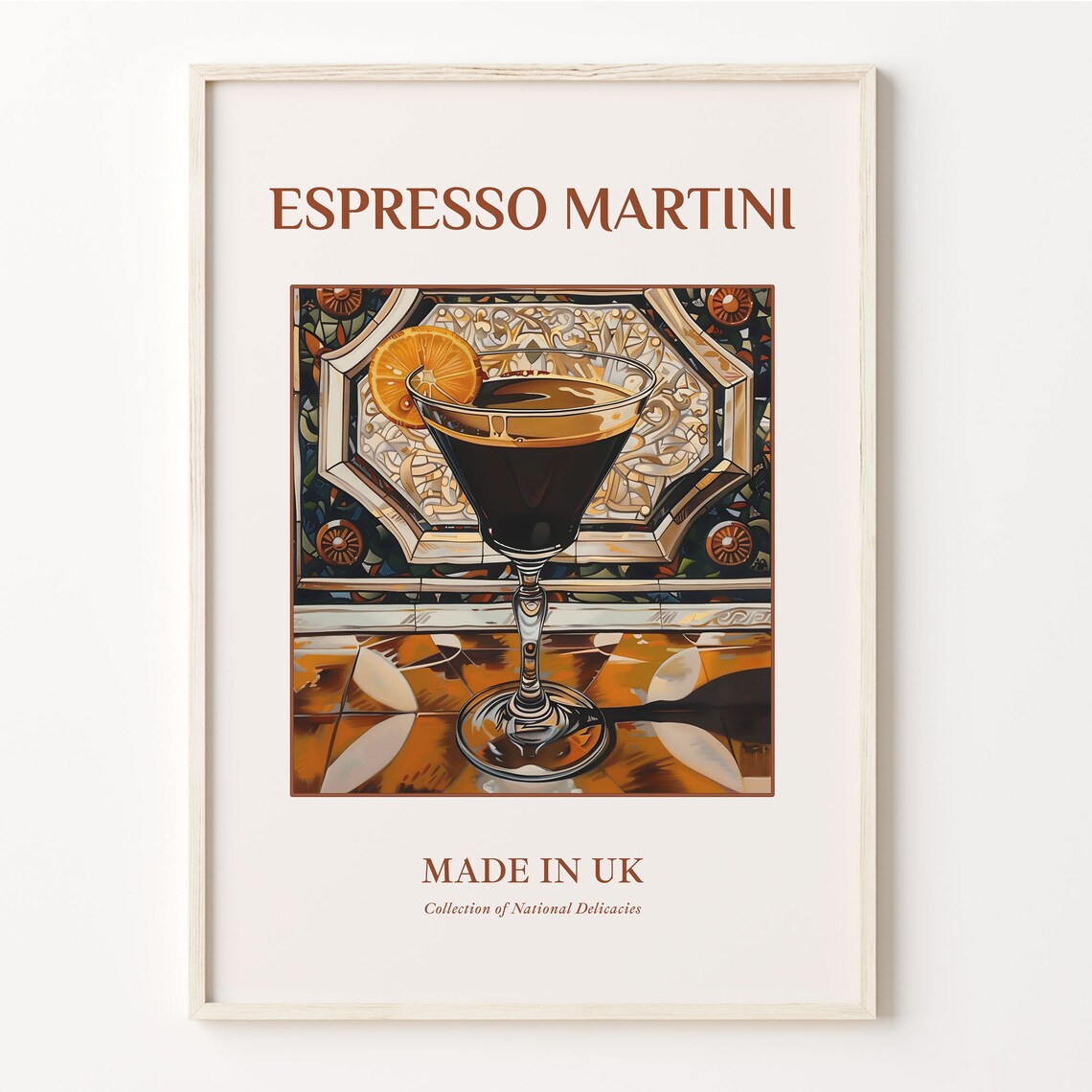 Espresso Martini Cocktail Orange Slice Maiolica Tile Art Poster