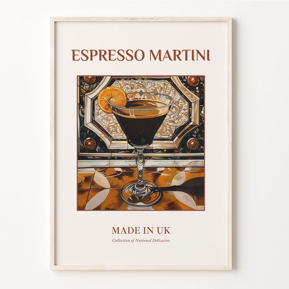 Espresso Martini Print Maiolica Tile Art English Beverage Poster Kitchen Wall Decor Bar Art Cocktail Artwork C32 130