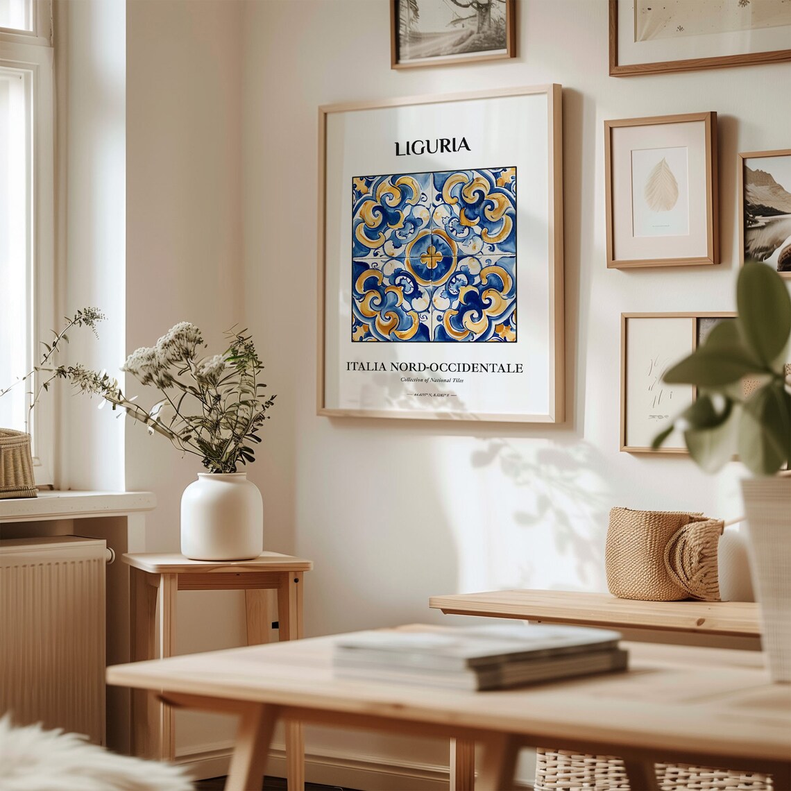 Liguria Northwest Italy Blue Gold Swirling Wave Tile Art Decor Poster - Image 2
