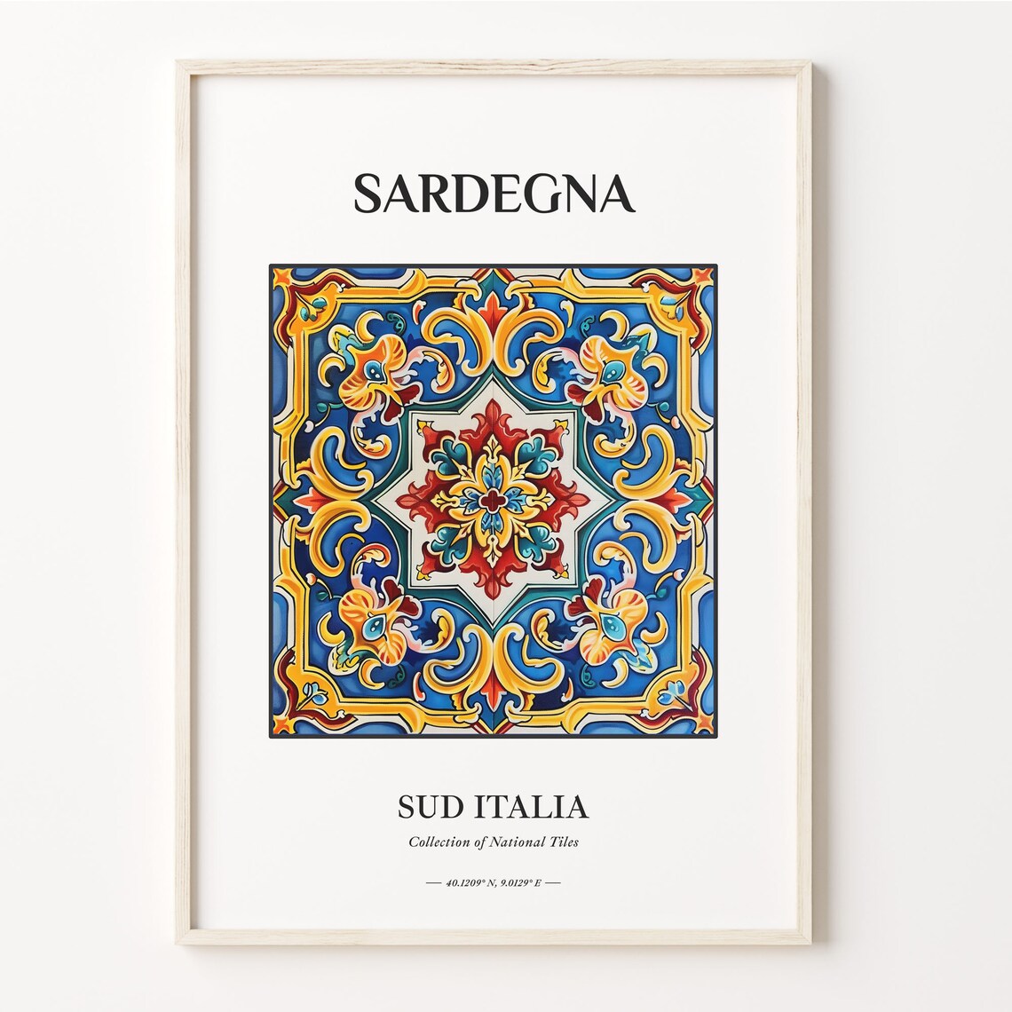 Sardegna South Italy Blue Gold Red Star Tile Medallion Poster