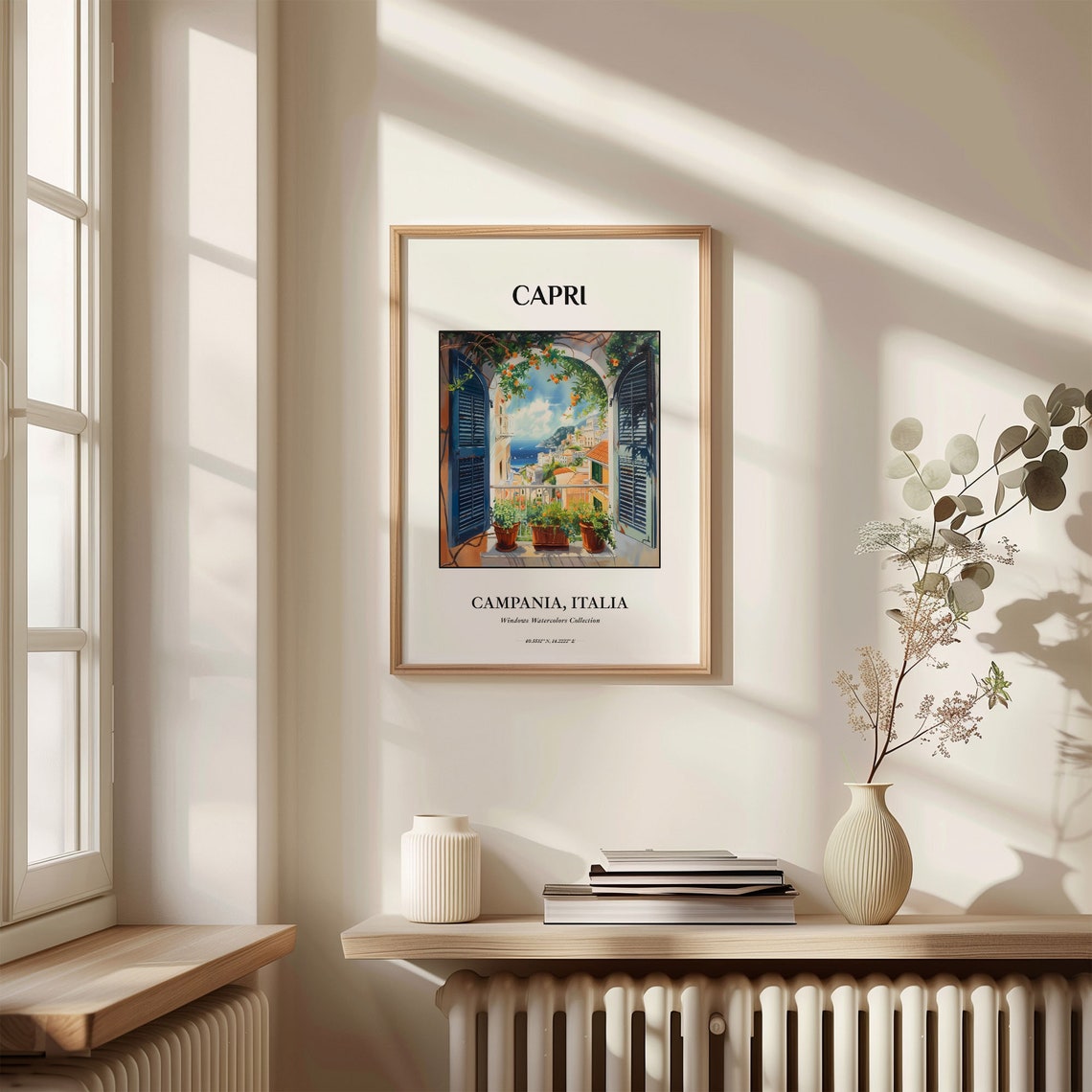 Capri Italy Watercolor Window Shutter Coastal View Travel Poster - Image 3