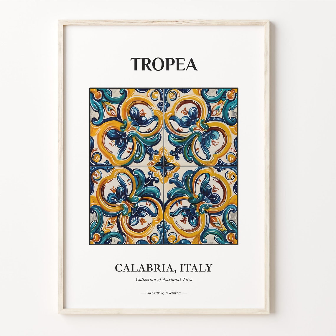 Tropea Calabria Italy Gold Teal Tile Pattern Wall Decor Poster