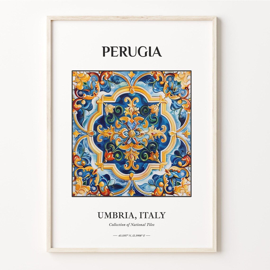Perugia Umbria Italy Blue Gold Maiolica Ceramic Tile Home Decor Poster