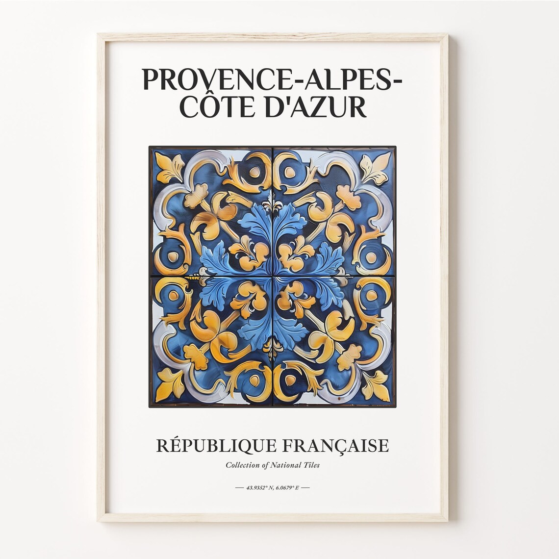 Provence Alpes Cote dAzur France Blue Gold Tile Home Decor Poster