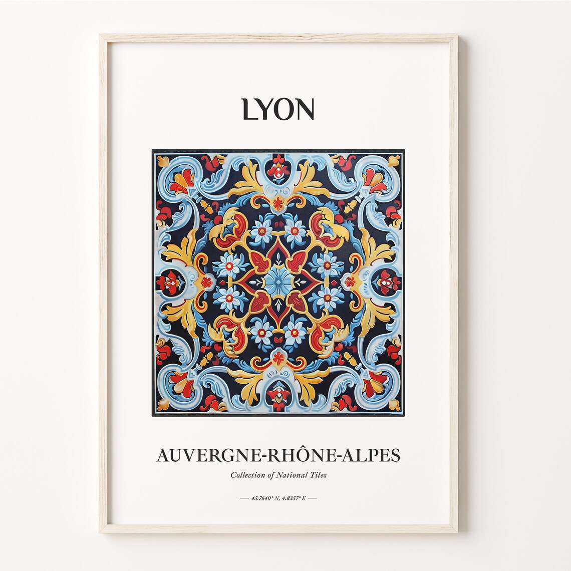 Lyon France Red Gold Folk Tile Pattern Art Home Decor Poster