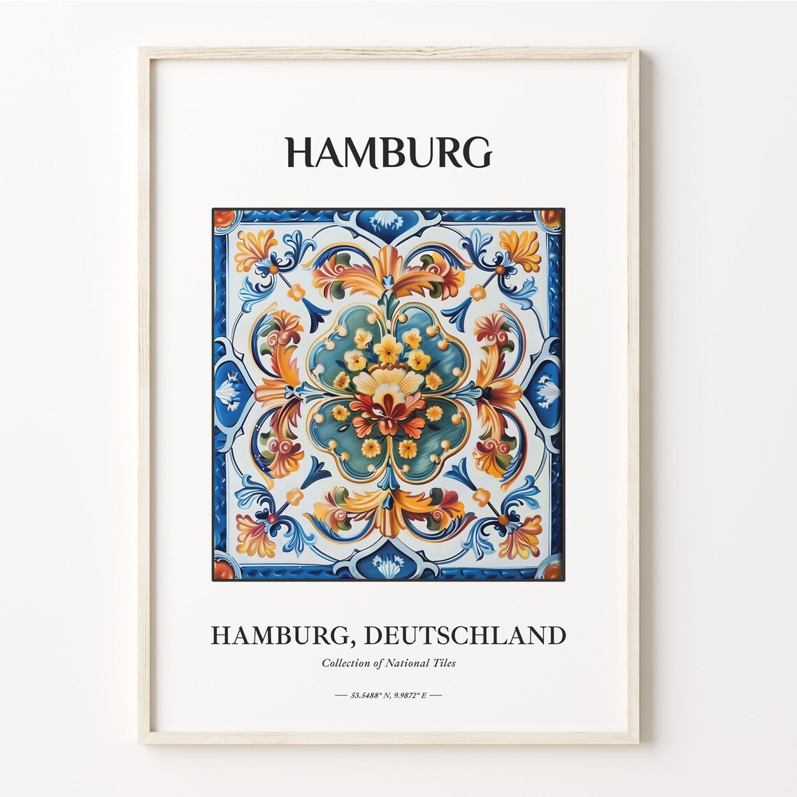 Hamburg Deutschland Tile Poster with Blue Orange Floral Spray